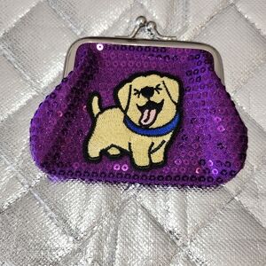 Hand Crafted Purple Sequin Kiss Lock Coin Purse with Dog Design